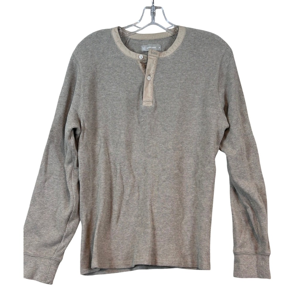 Everlane Mens Waffle Knit Henley Shirt Tan Long Sleeve Thermal Sz. M Gorpcore